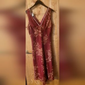 VintageJonathan Martin size12 100%silk V-neck Midi Dress maroon and gold floral